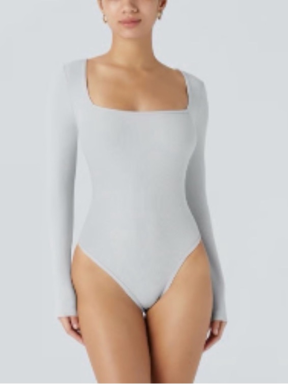 HALARA Square-Neck Long Sleeve Bodysuit in Light Gray